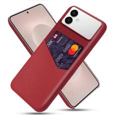 OEM - Samsung Galaxy S26 Edge Mobilskal PU L&auml;der Kl&auml;dtextur H&aring;rd PC - R&ouml;d