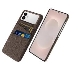 OEM - Samsung Galaxy S26 Edge Skal Tyg + H&aring;rd PC Med Dubbel Kortfack - Brun