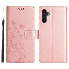OEM - Samsung Galaxy S26 Plus Pl&aring;nboksfodral Konstl&auml;der Blomma Pr&auml;gling - Ros&eacute;guld
