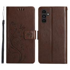 OEM - Samsung Galaxy S26+ Fodral &Auml;kta L&auml;der Fj&auml;ril Blomma - Brun