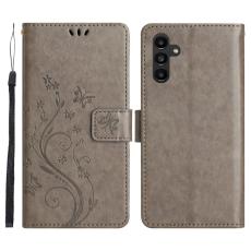 OEM - Samsung Galaxy S26 Plus Pl&aring;nboksfodral Konstl&auml;der Fj&auml;ril Blomma - Gr&aring;