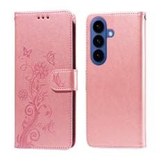 OEM - Samsung Galaxy S26 Plus Pl&aring;nboksfodral Konstl&auml;der Fj&auml;ril Blomm&ouml;nster - Rosa