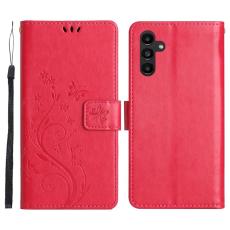 OEM - Samsung Galaxy S26 Plus Pl&aring;nboksfodral Konstl&auml;der Fj&auml;ril Blommor - R&ouml;d
