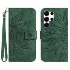 OEM - Samsung Galaxy S26 Ultra Fodral &Auml;kta L&auml;der Blomm&ouml;nster - M&ouml;rkgr&ouml;n