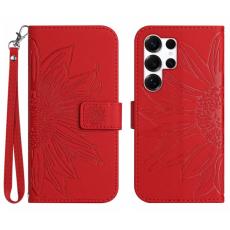 OEM - Samsung Galaxy S26 Ultra Fodral &Auml;kta L&auml;der Blomtryck - R&ouml;d