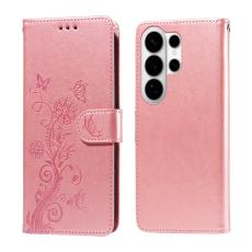 OEM - Samsung Galaxy S26 Ultra Fodral &Auml;kta L&auml;der Blomtryck - Rosa