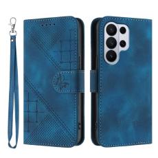 OEM - Samsung Galaxy S26 Ultra Fodral &Auml;kta L&auml;der Fj&auml;ril Blommor - Royal Blue