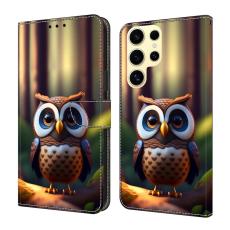 OEM - Samsung Galaxy S26 Ultra Fodral &Auml;kta L&auml;der M&ouml;nstertryck - Brun Uggla