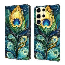 OEM - Samsung Galaxy S26 Ultra Fodral &Auml;kta L&auml;der M&ouml;nstertryck - Gr&ouml;n