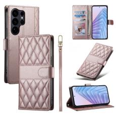 OEM - Samsung Galaxy S26 Ultra Fodral &Auml;kta L&auml;der Rhombus - Ros&eacute;guld