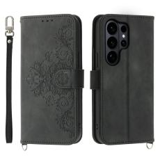 OEM - Samsung Galaxy S26 Ultra Fodral Blomm&ouml;nster PU L&auml;der - Svart