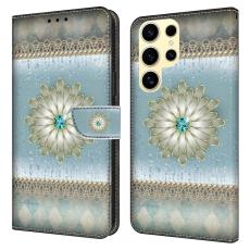 OEM - Samsung Galaxy S26 Ultra Fodral St&auml;ll L&auml;der Flip - Bl&aring; Diamant Blomma