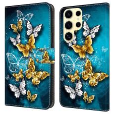 OEM - Samsung Galaxy S26 Ultra Fodral St&auml;llning Konstl&auml;der - Guld Fj&auml;ril p&aring; Gr&ouml;n