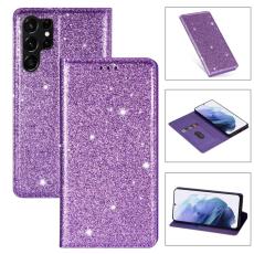 OEM - Samsung Galaxy S26 Ultra Mobilskal Glittrig PU L&auml;der + TPU Kortfack - Lila