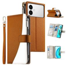 OEM - Samsung Galaxy S26 Edge Pl&aring;nboksfodral Dragkedja Konstl&auml;der Flip - Brun