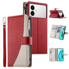 OEM - Samsung Galaxy S26 Edge Pl&aring;nboksfodral Dragkedja Konstl&auml;der Flip - R&ouml;d