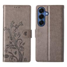 OEM - Samsung Galaxy S26 Fodral Fj&auml;ril Blomm&ouml;nster PU L&auml;der - Gr&aring;