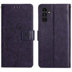 OEM - Samsung Galaxy S26 / S26 Pro Fodral &Auml;kta L&auml;der Blomma - M&ouml;rklila