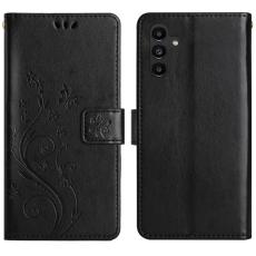 OEM - Samsung Galaxy S26 / S26 Pro Fodral &Auml;kta L&auml;der Fj&auml;ril Blomma - Svart