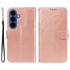 OEM - Samsung Galaxy S26/S26 Pro Skal Fj&auml;rilsm&ouml;nster PU L&auml;der - Ros&eacute;guld