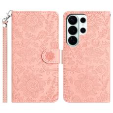 OEM - Samsung Galaxy S26 Ultra Fodral Blomm&ouml;nster &Auml;kta L&auml;der - Rosa