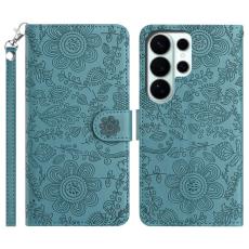 OEM - Samsung Galaxy S26 Ultra Fodral Blomtryck &Auml;kta L&auml;der - Svartgr&ouml;n