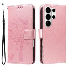 OEM - Samsung Galaxy S26 Ultra Fodral Konstl&auml;der Cat Tree M&ouml;nster - Ros&eacute;guld