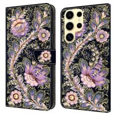 OEM - Samsung Galaxy S26 Ultra Fodral M&ouml;nstertryck St&auml;ll L&auml;der Flip - Vintage Guld