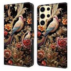 OEM - Samsung Galaxy S26 Ultra Fodral PU L&auml;der St&auml;ll - Vintage Blomma och F&aring;gel