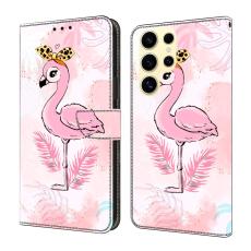 OEM - Samsung Galaxy S26 Ultra Fodral St&auml;llbart M&ouml;nstertryck Konstl&auml;der - Rosa F&aring;gel