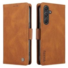 YIKATU - YIKATU Samsung Galaxy A55 5G Skal &Auml;kta L&auml;der St&auml;llfunktion - Brun