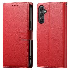 OEM - Samsung Galaxy A35 5G Fodral &Auml;kta L&auml;der Magnetisk St&auml;ngning - R&ouml;d