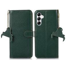 OEM - Genuine Leather Wallet Case Samsung Galaxy A35 5G RFID Skydd - Gr&ouml;n