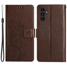 OEM - Samsung Galaxy A35 5G Fodral &Auml;kta L&auml;der Fj&auml;rilsm&ouml;nster - Brun