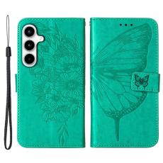 OEM - Samsung Galaxy A35 5G Fodral &Auml;kta L&auml;der Fj&auml;rilsprickar - Gr&ouml;n