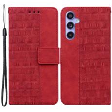 OEM - Samsung Galaxy A35 5G Fodral &Auml;kta L&auml;der Geometri - R&ouml;d