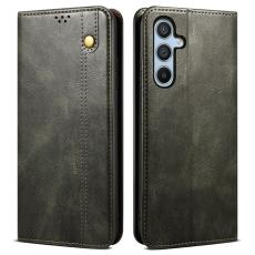 OEM - Samsung Galaxy A35 5G Fodral &Auml;kta L&auml;der Magnetisk St&auml;ngning - Gr&ouml;n