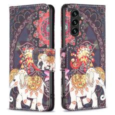 OEM - Samsung Galaxy A35 5G Fodral &Auml;kta L&auml;der M&ouml;nster - Blomma och Elefant