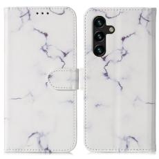 OEM - Samsung Galaxy A35 5G Fodral &Auml;kta L&auml;der M&ouml;nstertryckt - Vit Marmor