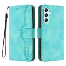 OEM - Samsung Galaxy A35 5G Fodral &Auml;kta L&auml;der St&auml;ll Smiley - Ljusbl&aring;