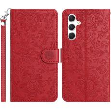 OEM - Samsung Galaxy A35 5G Fodral Blomm&ouml;nster &Auml;kta L&auml;der Flip - R&ouml;d