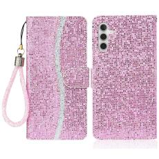 OEM - Samsung Galaxy A35 5G Fodral Glitter Splicing Konstl&auml;der Flip - Rosa