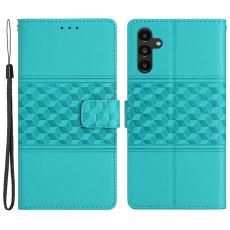 OEM - Samsung Galaxy A35 5G Fodral Impr&auml;ntad Romb St&auml;ll L&auml;der - Ljusbl&aring;