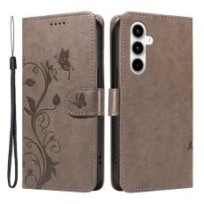 OEM - Samsung Galaxy A35 5G Fodral Konstl&auml;der Blomm&ouml;nster St&auml;ll - Gr&aring;