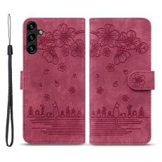 OEM - Samsung Galaxy A35 5G Fodral Konstl&auml;der Blomm&ouml;nster - Vinr&ouml;d