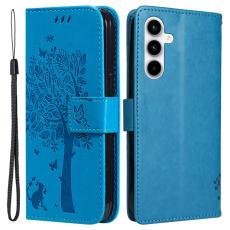 OEM - Samsung Galaxy A35 5G Fodral L&auml;der St&auml;ll Cat Tree M&ouml;nster - Bl&aring;