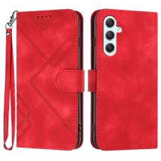 OEM - Samsung Galaxy A35 5G Fodral Line Imprinted Konstl&auml;der - R&ouml;d