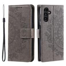 OEM - Samsung Galaxy A35 5G Fodral Mandala M&ouml;nster PU L&auml;der - Gr&aring;