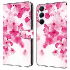 OEM - Samsung Galaxy A35 5G Fodral M&ouml;nstertryck Anti-Drop &Auml;kta L&auml;der - R&ouml;d Blommor