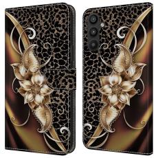 OEM - Samsung Galaxy A35 5G Fodral PU L&auml;der M&ouml;nster Magnetisk - Metallblomma